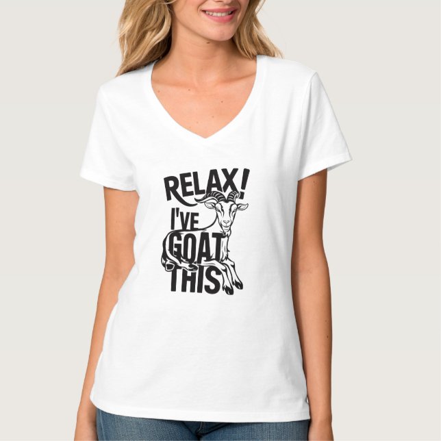 Camiseta Citação Divertida de Cabra Relaxe Eu Tenho Cabra (Frente)