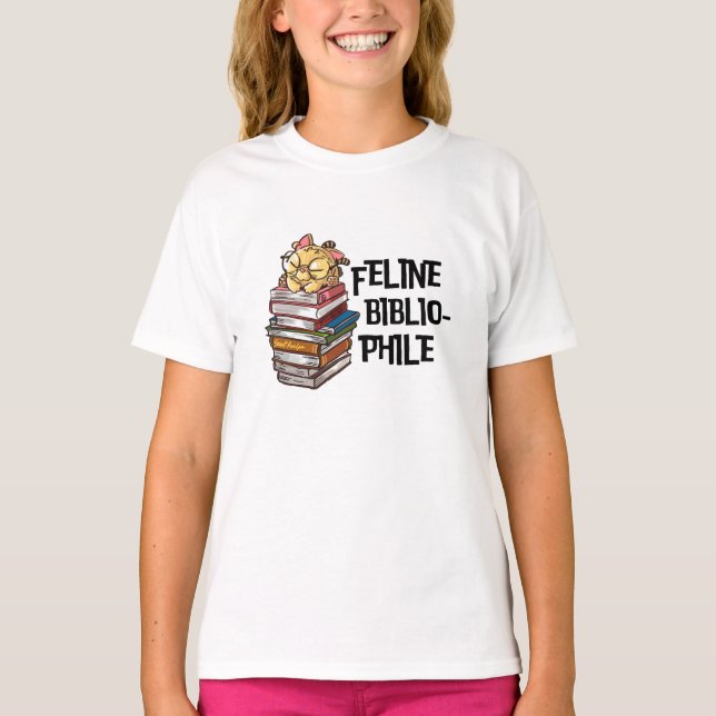 Camiseta Citação Divertida de Gato Amante de Livros Felino  (Frente)