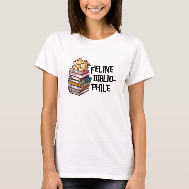 Camiseta Citação Divertida de Gato Amante de Livros Felino  (Frente)