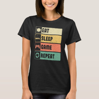 Camiseta Citação Divertida de Jogador Coma Dormir Jogar Rep