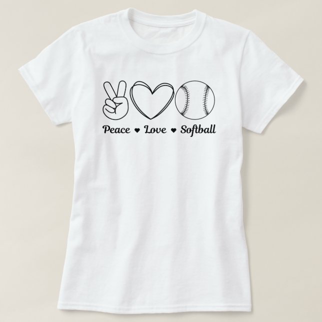 Camiseta Citação Encantada do Softball Peace Love | Softbal (Frente do Design)