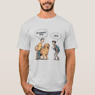 Camiseta Citação Engraçada de Cachorro Cartoon Eu Mordo Hum