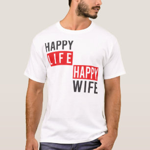 Camiseta Citação Feliz Esposa Feliz Vida – Amor & Casamento