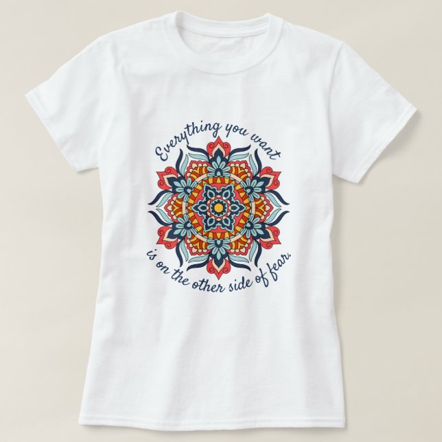 Camiseta Citação Inspiradora Vermelha Azul Mandala Drecher (Frente do Design)