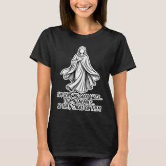 Camiseta Citação Minimalista de Karma "Enviando Boas Vibraç
