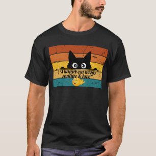 Camiseta Citação Retro Feliz do Gato – Rotina & Amor