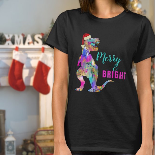 Camiseta Citação T-Rex de Papais noeis engraçados e brilhan (Merry and bright funny Christmas dinosaur T-shirt )