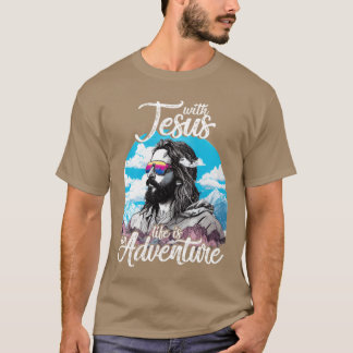 Camiseta Citação Vintage Com Jesus a vida é uma Aventura me