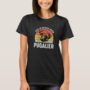 Camiseta Citação Vintage Vida Melhor Pug Lover Mãe de Cacho