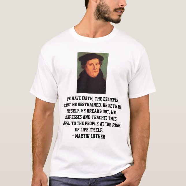 Camiseta Citações da fé da reforma de Martin Luther (Frente)