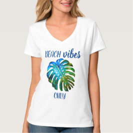 Camiseta Citações de Vibrações de Praia Tropical Folha Mons