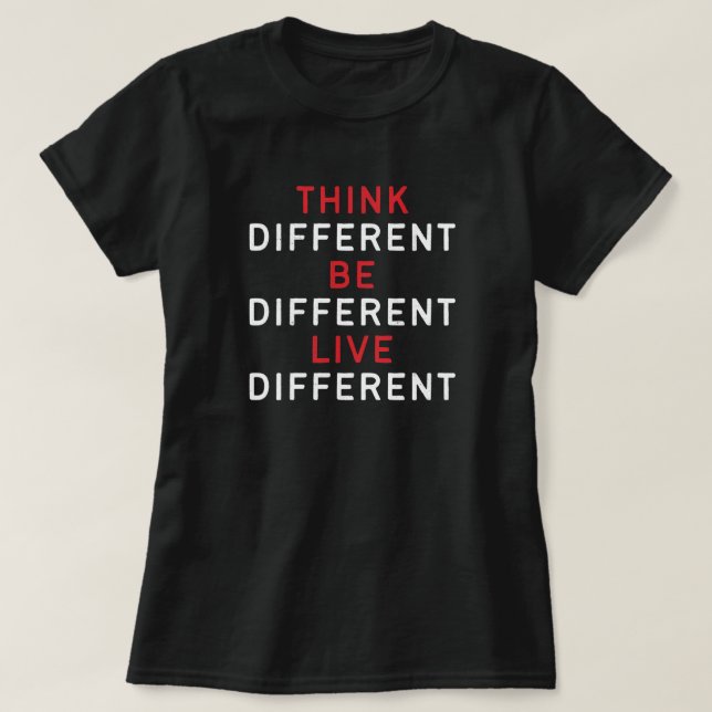 Camiseta Citações Motivacionais, Pense em T-Shirt Diferente (Frente do Design)