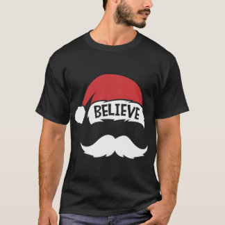 Camiseta Citar Acredite Chapéu do Papai Noel Bigode Reunião