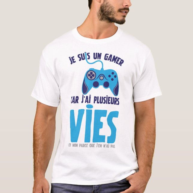 Camiseta citation gamer jeux video plusieurs vie manette hu (Frente)
