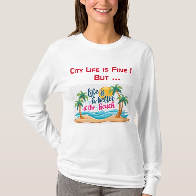 Camiseta City Life Vs Beach Life Black T Shirt (Frente)