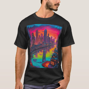 Camiseta Cityscape Psicodélico Mais Escuro
