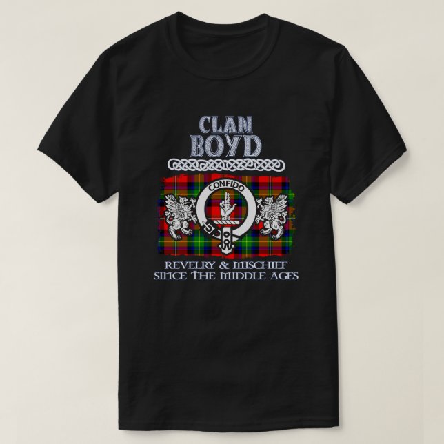 Camiseta Clã Boyd crest clãs escoceses sobrenome escocês (Frente do Design)