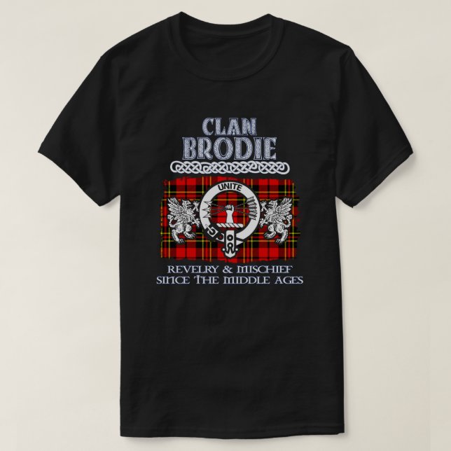 Camiseta Clã Brodie crest clãs escoceses sobrenome escocês (Frente do Design)