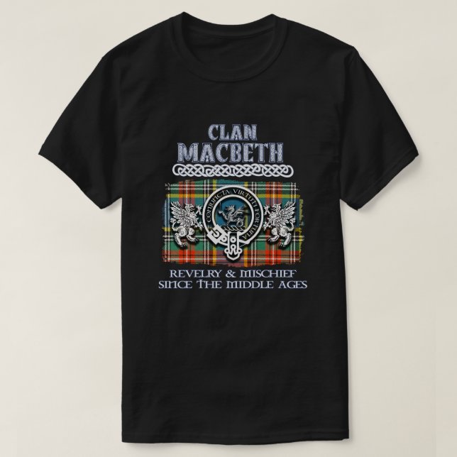 Camiseta Clã MacBeth crest clãs escoceses sobrenome escocês (Frente do Design)