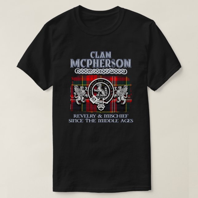 Camiseta Clã Mcpherson crest clãs escoceses surna escocesa (Frente do Design)