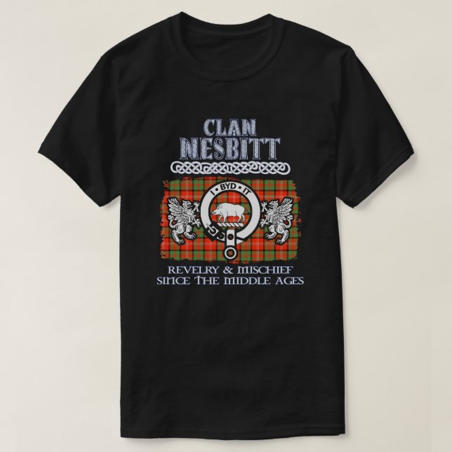 Camiseta Clã Nesbitt crest clãs escoceses sobrenome escocês (Frente do Design)
