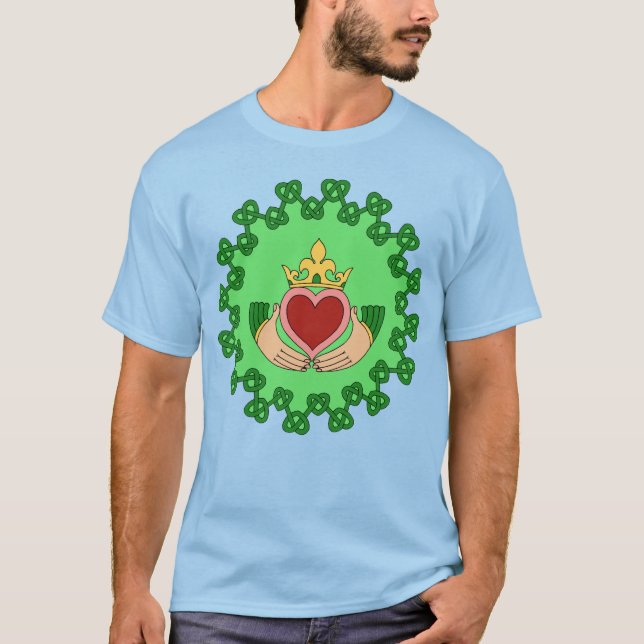 Camiseta Claddagh e Entrelaçamento Verde (Frente)
