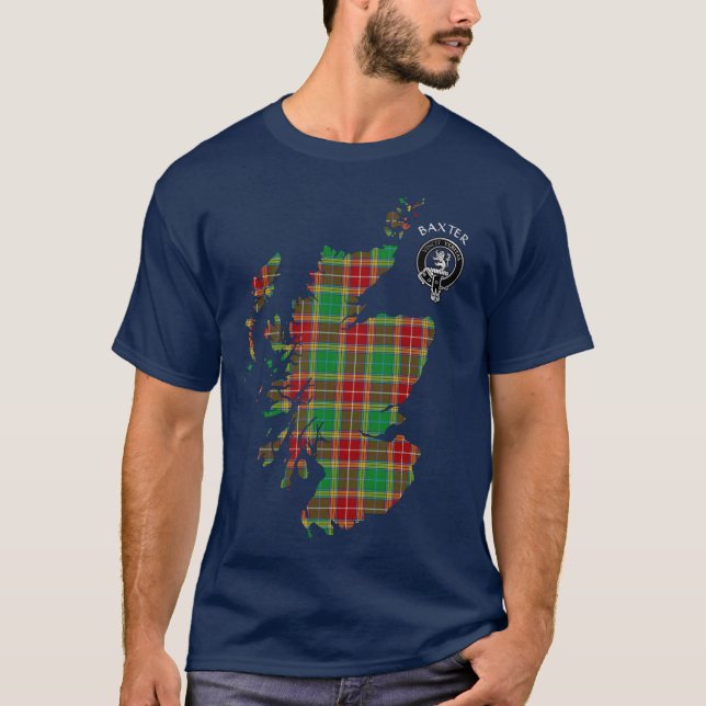Camiseta Clan Baxter Tartan Map & Crest T-Shirt (Frente)