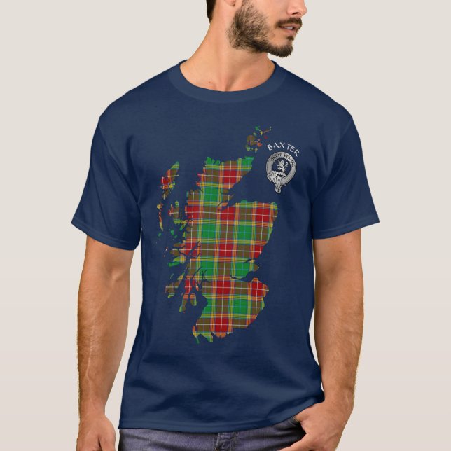 Camiseta Clan Baxter Tartan Map & Crest T-Shirt (Frente)