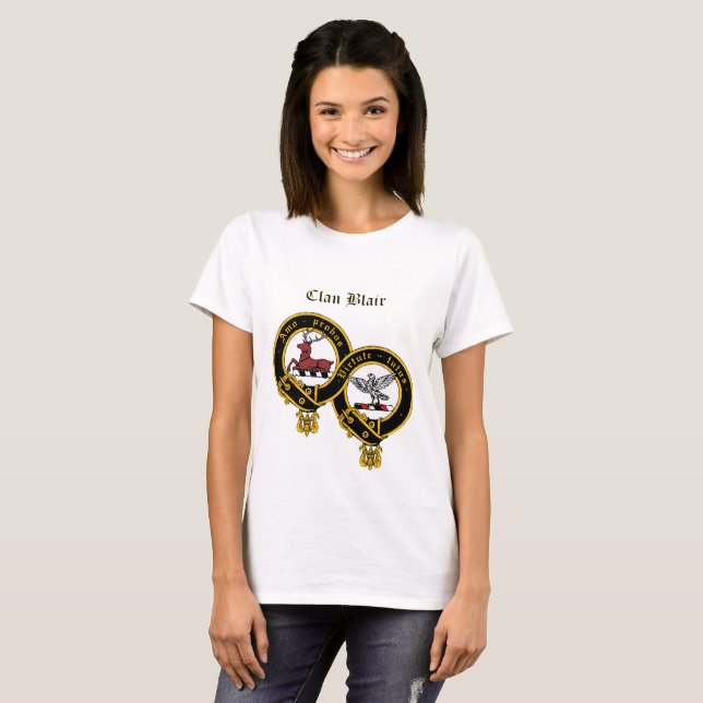 Camiseta Clan Blair Crest com o nome T-Shirt feminina (Frente Completa)