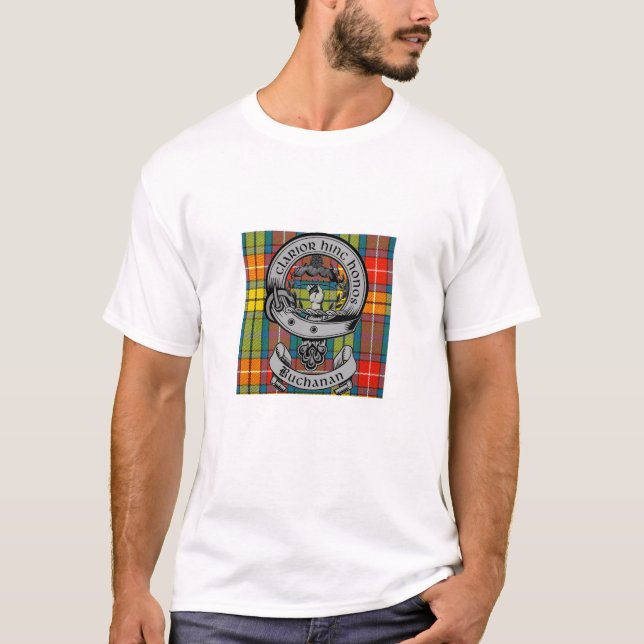 Camiseta Clan Buchanan Crest Crachá & Tartan (Frente)