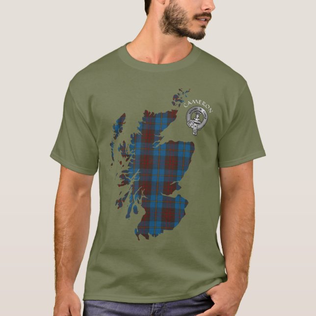 Camiseta Clan Cameron Caçando Mapa de Tartan & Crest (Frente)