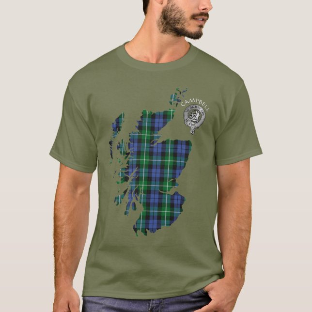 Camiseta Clan Campbell Argyle Tartan Map & Crest (Frente)