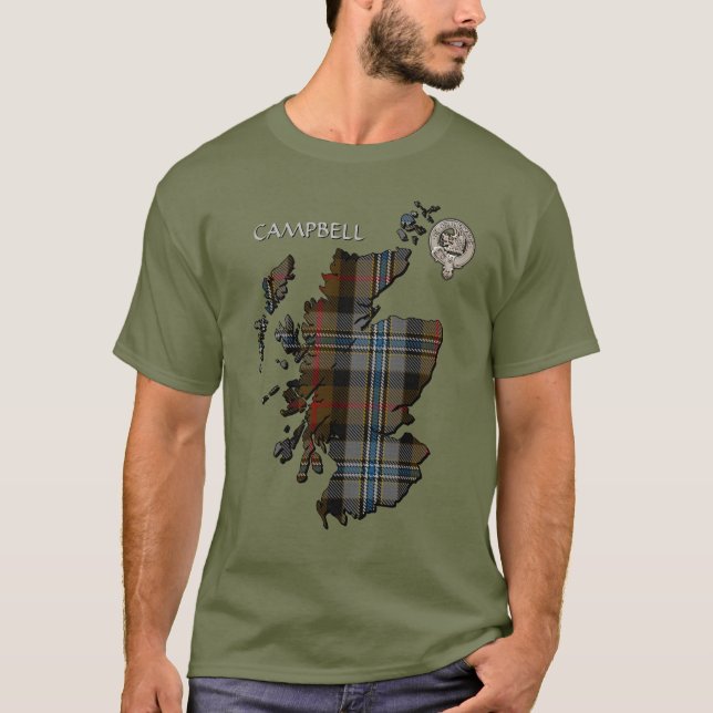 Camiseta Clan Campbell Crest & Hunting Tartan Map (Frente)