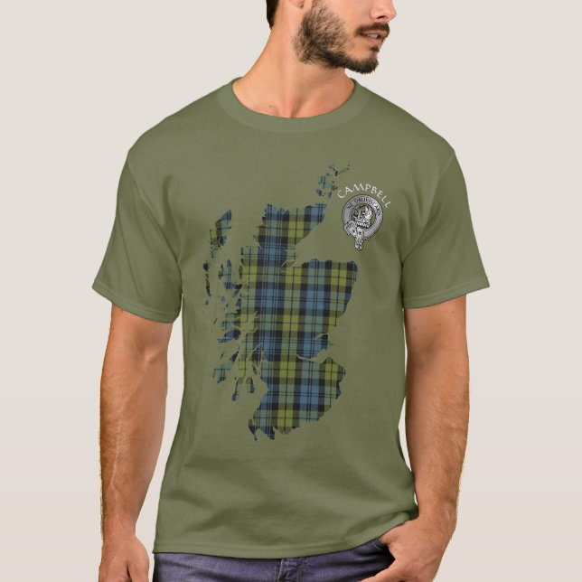 Camiseta Clan Campbell Tartan Map & Crest T-Shirt (Frente)