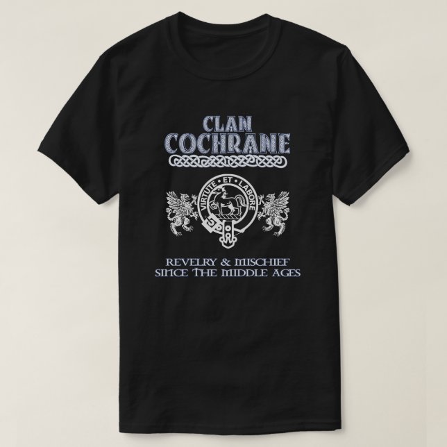 Camiseta Clan Cochrane crest clãs escoceses surnam escocese (Frente do Design)