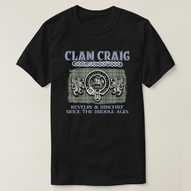 Camiseta Clan Craig crest clãs escoceses sobrenome escocês (Frente do Design)