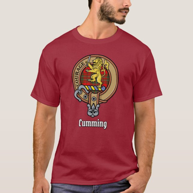 Camiseta Clan Cumming Crest sobre Tartan (Frente)