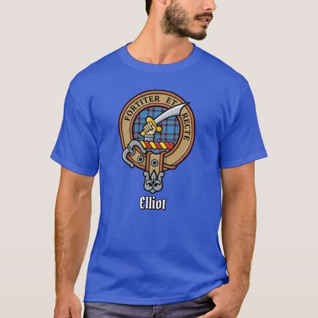 Camiseta Clan Elliot Crest sobre o antigo T-Shirt Tartan (Frente)