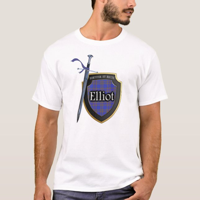 Camiseta Clan Elliot Tartan Scottish Shield & Sword (Frente)