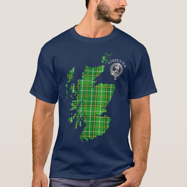 Camiseta Clan Forrester Caçando Mapa do Tartan & Crest (Frente)