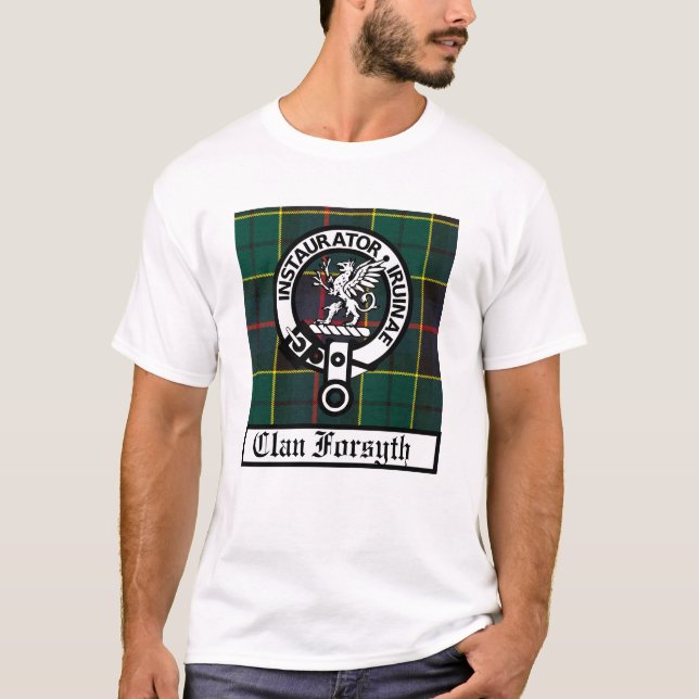 Camiseta Clan Forsyth Crest Crachá e Tartan (Frente)