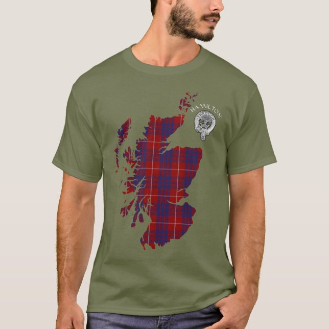 Camiseta Clan Hamilton Tartan Map & Crest T-Shirt (Frente)
