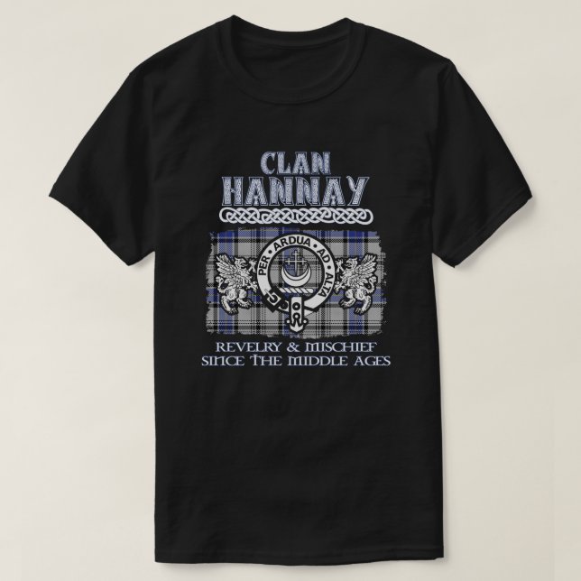 Camiseta Clan Hannay crest clans escoceses sobrenome escocê (Frente do Design)