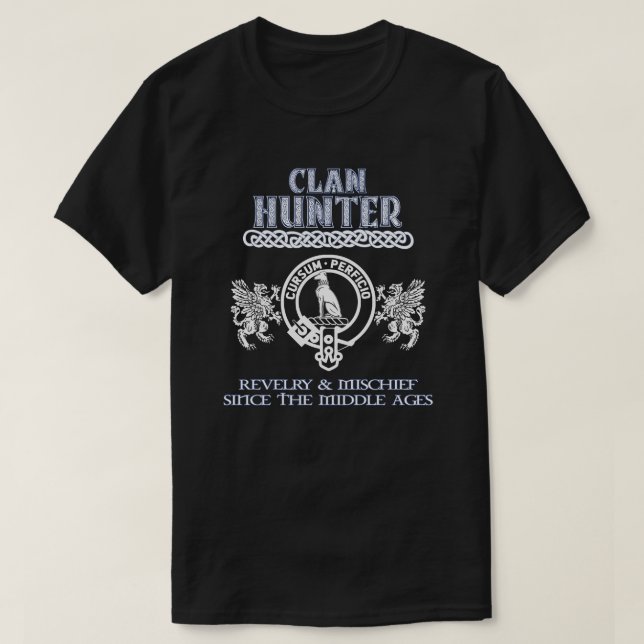 Camiseta Clan Hunter crest clans escoceses sobrenome escocê (Frente do Design)