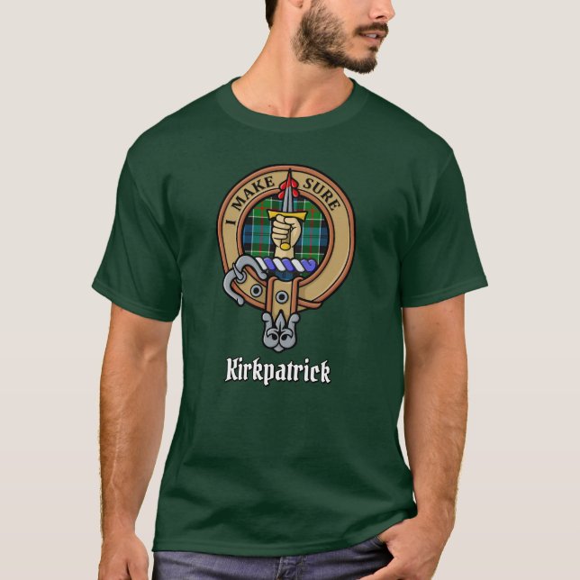 Camiseta Clan Kirkpatrick Crest sobre Tartan (Frente)