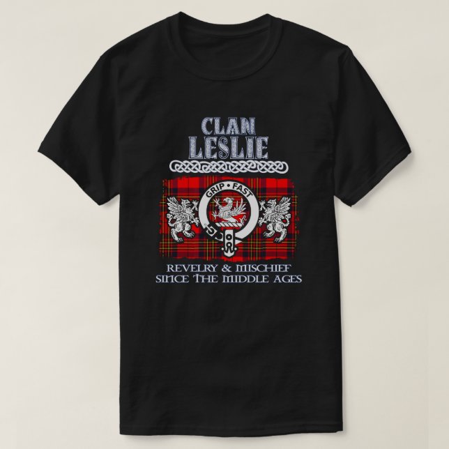 Camiseta Clan Leslie crest clãs escoceses sobrenome escocês (Frente do Design)