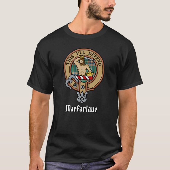 Camiseta Clan MacFarlane Crest sobre a Caça Antiga de Tarta (Frente)