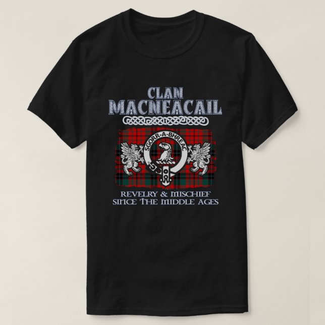 Camiseta Clan MacNeacail crest clãs escoceses surn (Frente do Design)