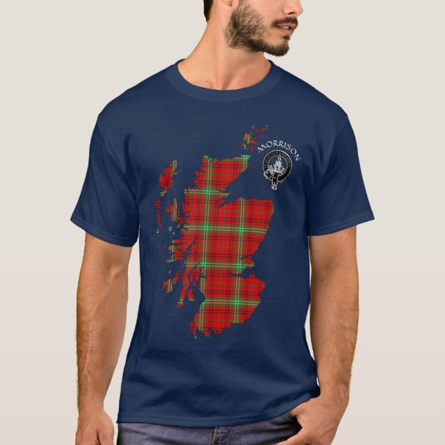 Camiseta Clan Morrison Tartan Map & Crest T-Shirt (Frente)