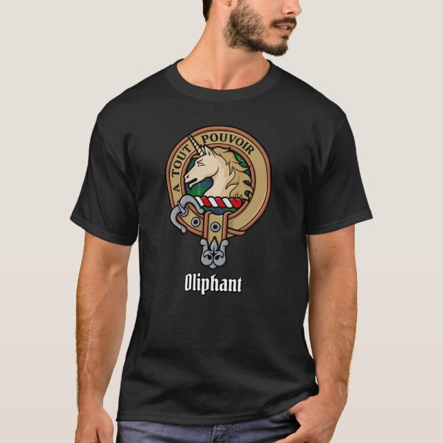 Camiseta Clan Oliphant Crest sobre Tartan T-Shirt (Frente)